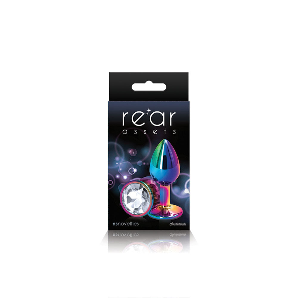 Rear Assets Multi Small Metal Butt Plug 3.2cm with Clear Gem Base > Anal Range > Jewel Butt Plugs