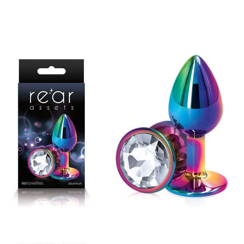 Rear Assets Multi Small Metal Butt Plug 3.2cm with Clear Gem Base > Anal Range > Jewel Butt Plugs