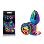 Rear Assets Round Jewel Metal Butt Plug Multi Rainbow Small > Anal Range > Jewel Butt Plugs
