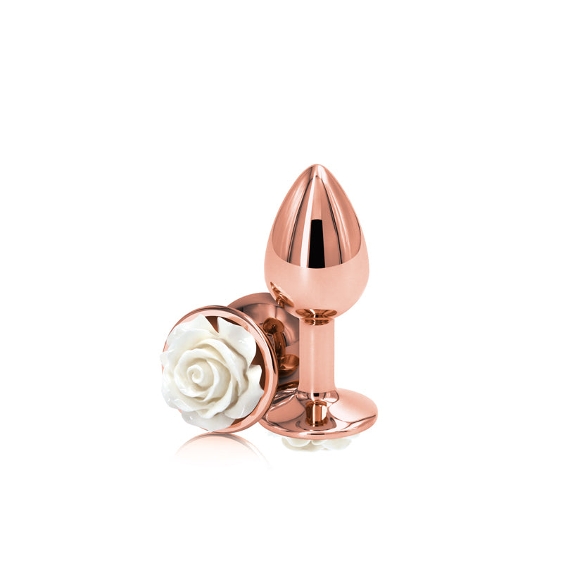 Rear Assets Rose Small 7.6 cm Metal Butt Plug White Rose Base Secondary image