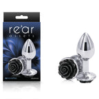 Rear Assets Rose Base Metal Butt Plug Silver Black Small > Anal Range > Jewel Butt Plugs