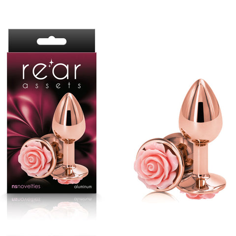 Rear Assets Rose Small Metal Butt Plug with Pink Rose Base 7.6 cm > Anal Range > Butt Plugs