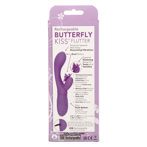 Rechargeable Butterfly Kiss Purple Silicone Vibrator with Motors VIBRATORS-RABBIT