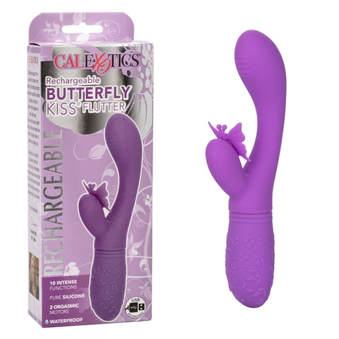 Rechargeable Butterfly Kiss Purple Silicone Vibrator with Motors VIBRATORS-RABBIT