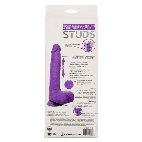 Rechargeable Gyrating Thrusting Silicone Studs 7 Inch Purple DONGS