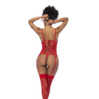 Red Sequin Embroidered Mesh Bustier Two-Piece Set with Matching Thong – Lingerie > Clothes > Bra Sets
