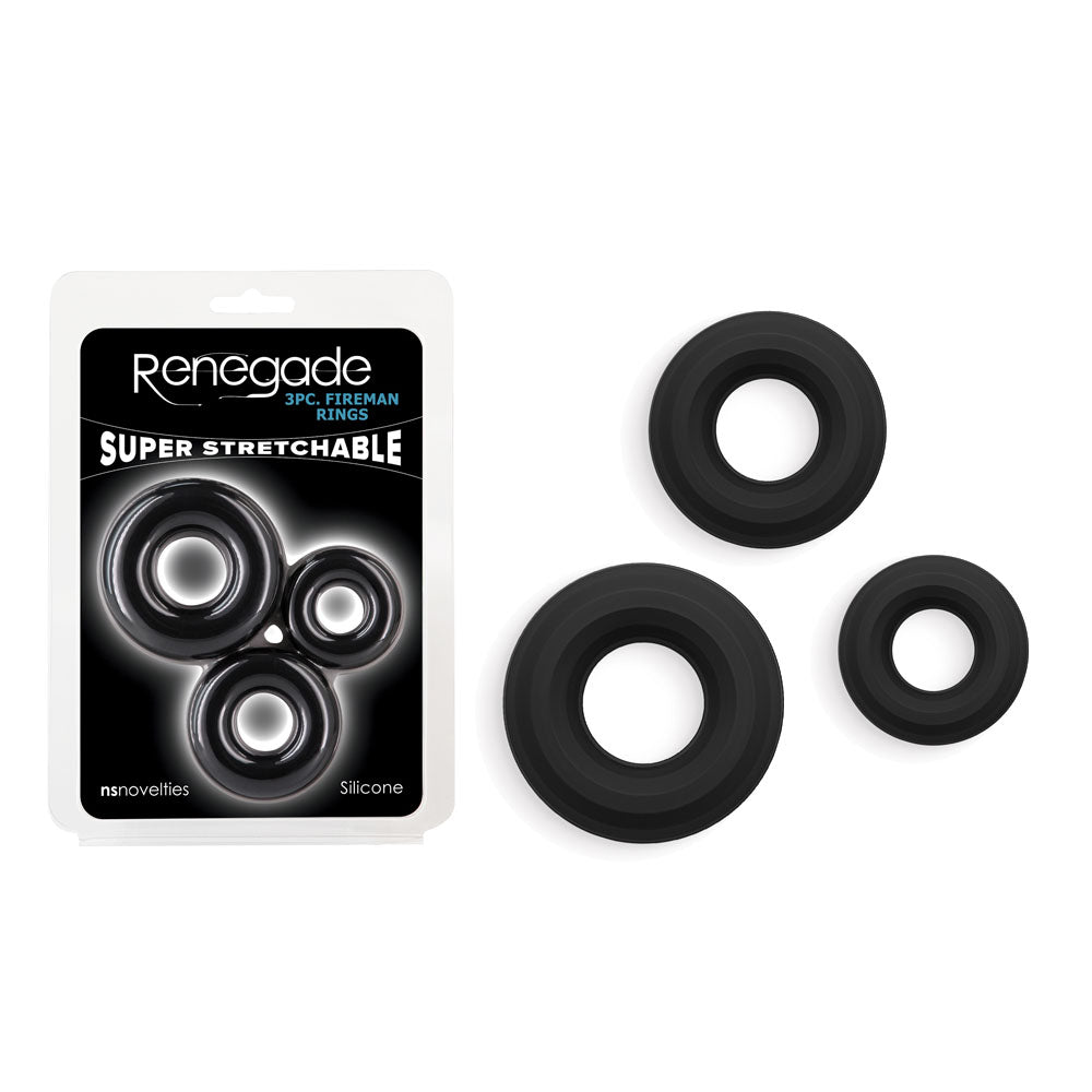 Renegade 3pc Fireman Rings - Assorted Sizes Silicone Set > Cock Ring > Sets
