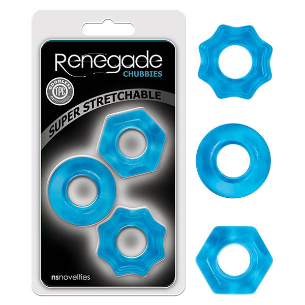 Renegade Chubbies Set of 3 Comfortable Elastic Cock Rings Blue COCK RING Set