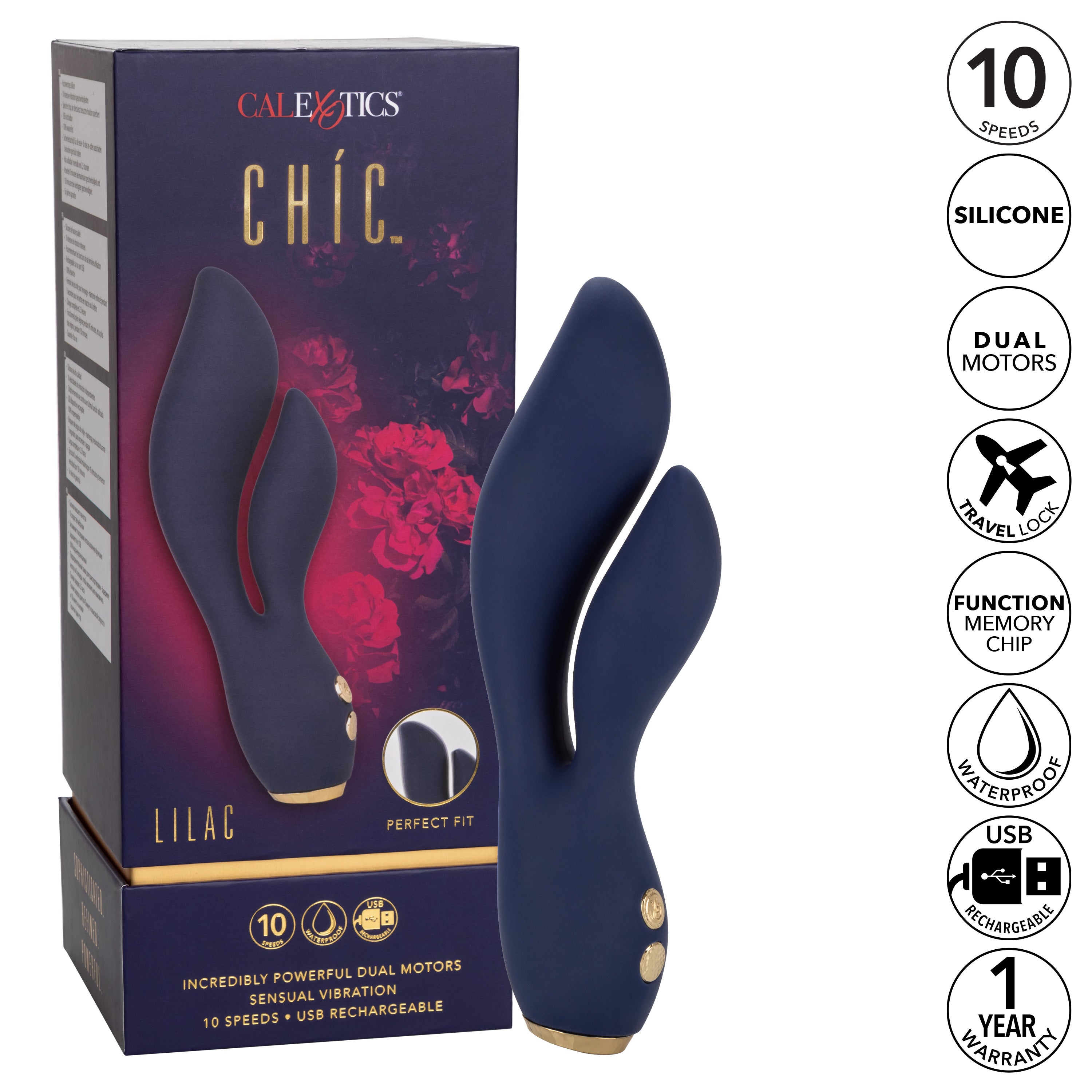 Chic Lilac Silicone Dual Motor Vibrator with Gold Accents – 10 Vibration Speeds, Rechargeable, Waterproof, Flexible Design > Vibrators > Ladies > Rabbit