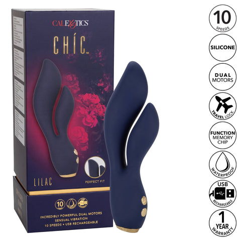 Chic Lilac Silicone Dual Motor Vibrator with Gold Accents – 10 Vibration Speeds, Rechargeable, Waterproof, Flexible Design > Vibrators > Ladies > Rabbit