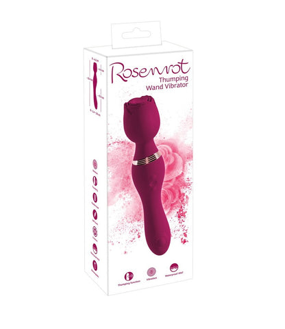 Rose Thumping Wand Vibrator in Deep Pink with 10 Thumping and Vibration Modes, Waterproof, 23.4 cm Length Electric Massager