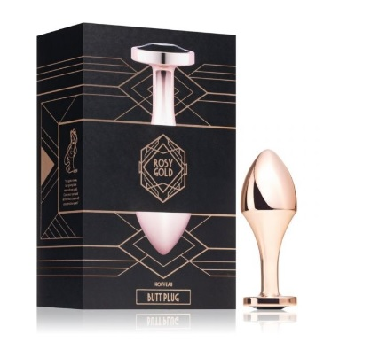 Rosy Gold Nouveau Butt Plug Aluminum Geometric Design with Black Crystal Accent Butt Plugs