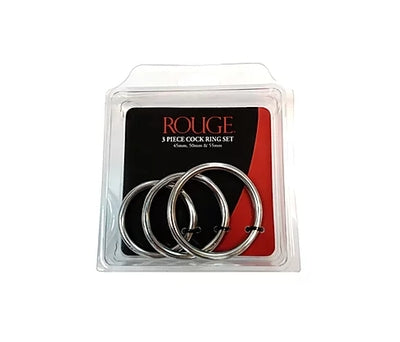 Rouge Stainless Steel 3 Piece Cock Ring Set with 45mm, 50mm, and 55mm Sizes COCK RING Set