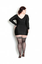 Lois: Sheer Black with Black Back Seam. Petite to Plus Size Thigh Highs