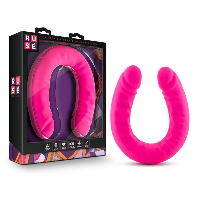 Ruse Silicone Slim 18in Hot Pink Double Dong 1.5in Wide > Dildos > Double Dildos Main image