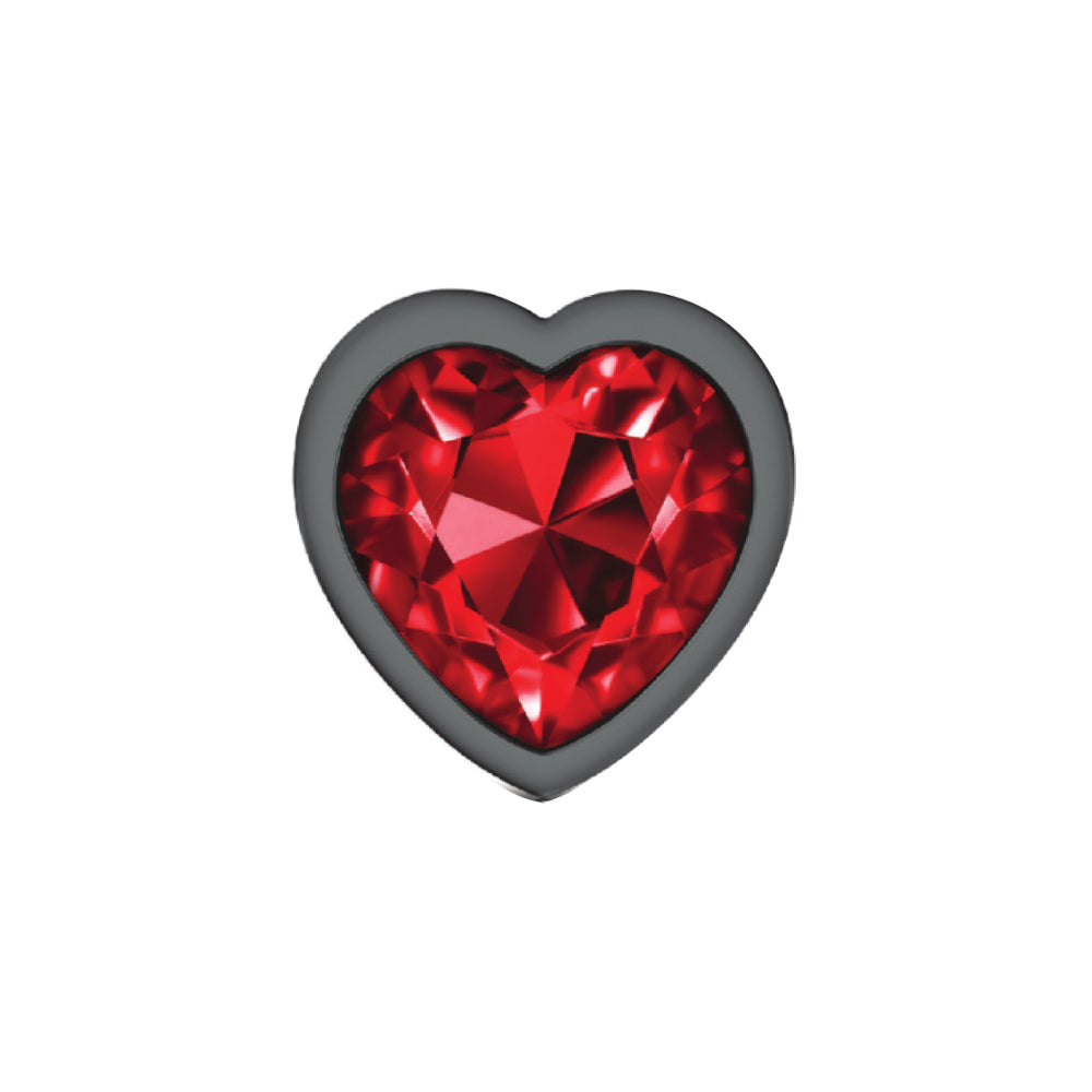 Cheeky Charms Gunmetal Butt Plug with Heart Red Jewel Large > Anal Range > Jewel Butt Plugs