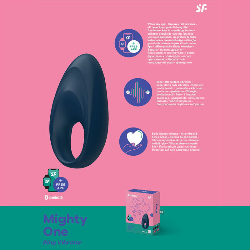 Satisfyer Mighty One Silicone Cock Ring – Comfort-Fit Stretchable Couples Ring Blue > Cock Ring > Vibrating