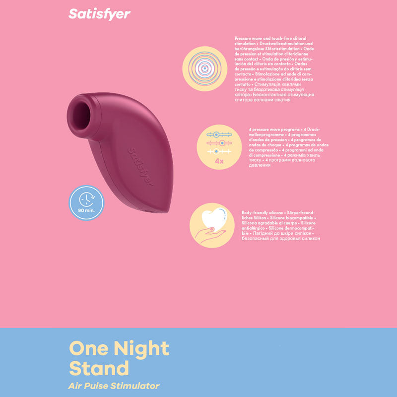 Satisfyer One Night Stand Touch-Free Disposable Clitoral Stimulator Up to 90 Minutes Maroon > Sex Toys For Ladies > Air Pulsation