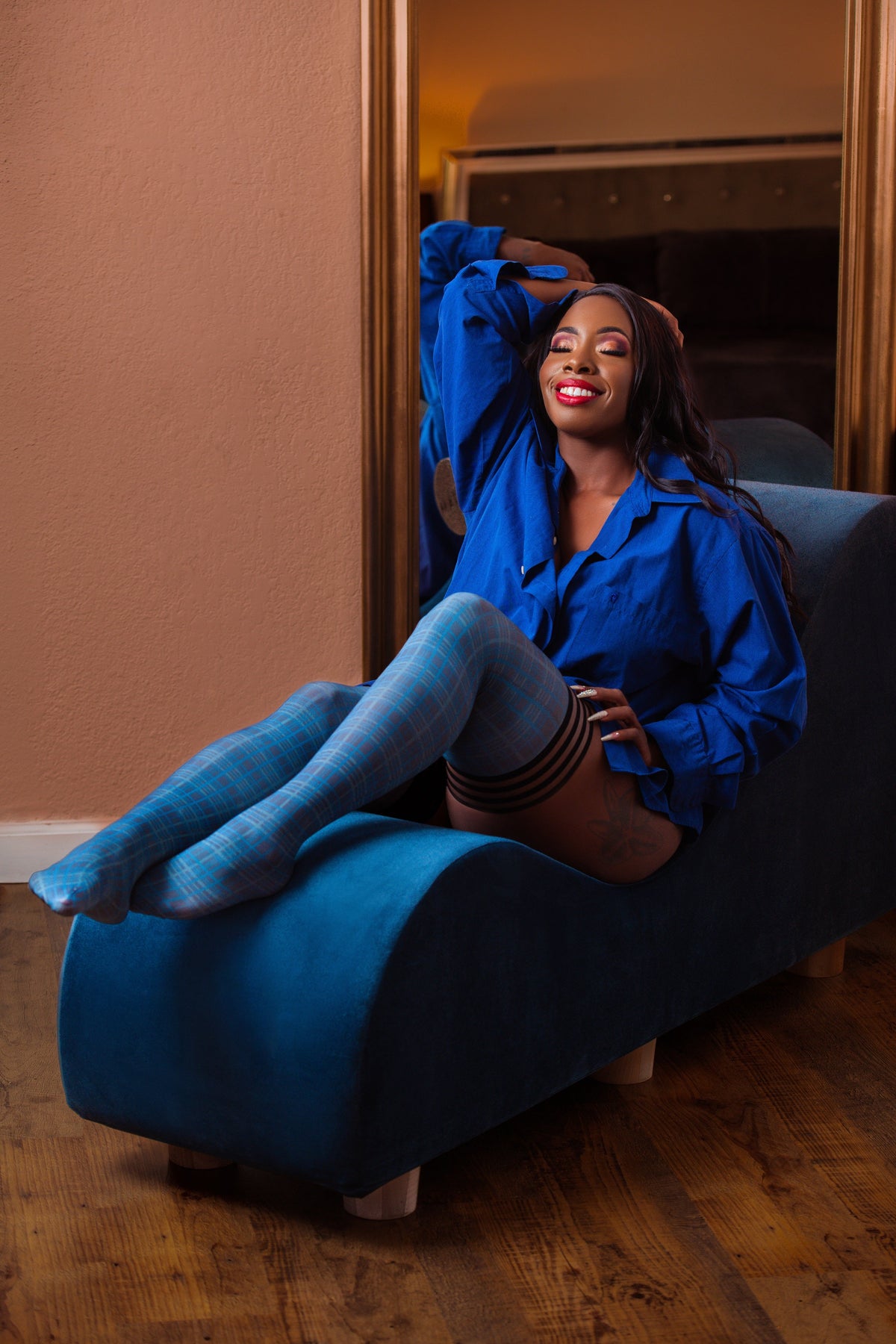 Kixies Debbie Navy Blue Plaid Thigh Highs > Clothes > Hosiery > Stockings