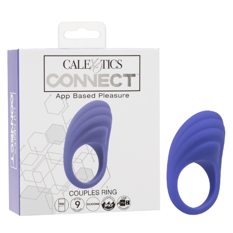CalExotics Connect Couples Ring Blue Silicone App Controlled Waterproof Size Medium Purple Cock Rings Vibrating