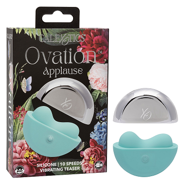 Ovation Applause Silicone Vibrating Teaser with 10 Speeds in Aqua Blue and Silver Case Default Title Electric Massager