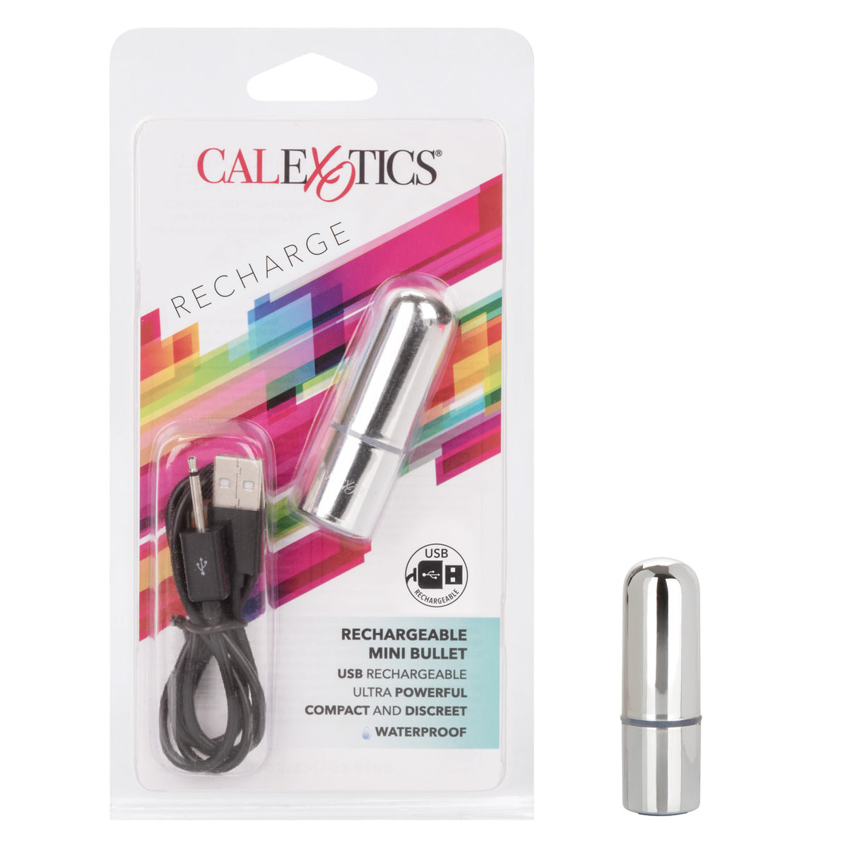 CalExotics Rechargeable Mini Bullet Vibrator Silver USB Rechargeable Compact Waterproof Silver BULLETS