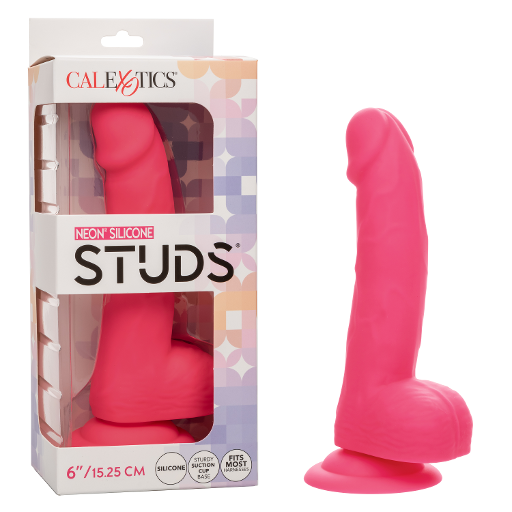Neon Silicone Studs 6 Inch 15.25 cm Pink Silicone Dildo With Suction Cup Base Pink Dildos & Dongs