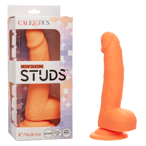 Neon Silicone Studs 6 Inch 15.25 cm Orange Silicone Dildo with Suction Cup Base Default Title DONGS