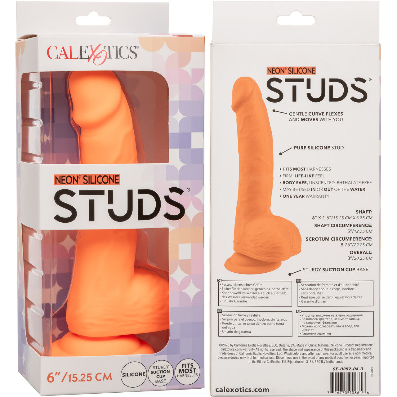 Neon Silicone Studs 6 Realistic Suction Cup Dildo With Balls By CalExotics - Orange