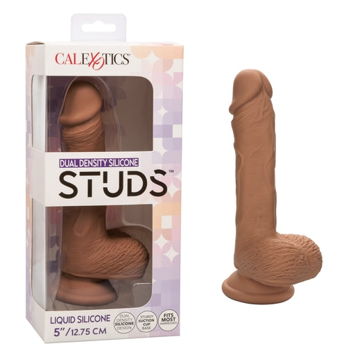 Dual Density Silicone Studs 5 Inch 12.75 cm Brown Realistic Flexible Design with Suction Cup Base Default Title Dongs Realistic