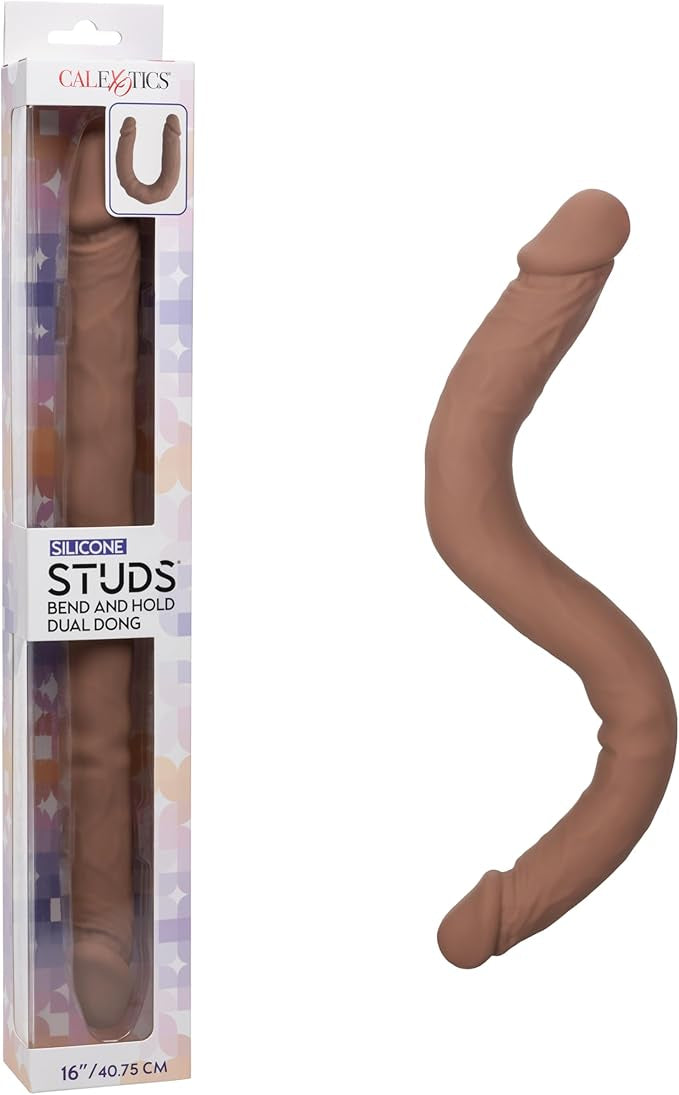 Silicone Studs Bend and Hold Dual Dong (Brown) – Premium Silicone 16 Inch Dong > Dildos > Double Dildos Main image