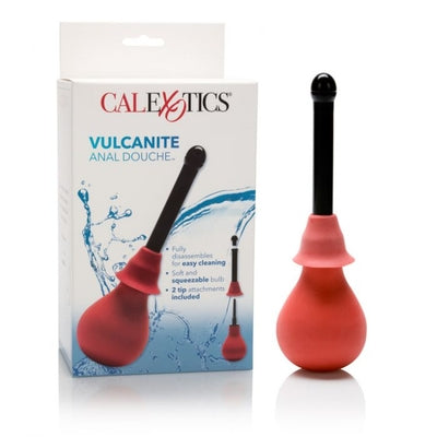 CalExotics Vulcanite Anal Douche Red Rubber Bulb with Two Attachments 7.5 Fl Oz 220 ml Red Douches