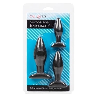 CalExotics Silicone Anal Exerciser Kit Black 3 Graduated Sizes with Flanged Base Black Anal Toys & Stimulators