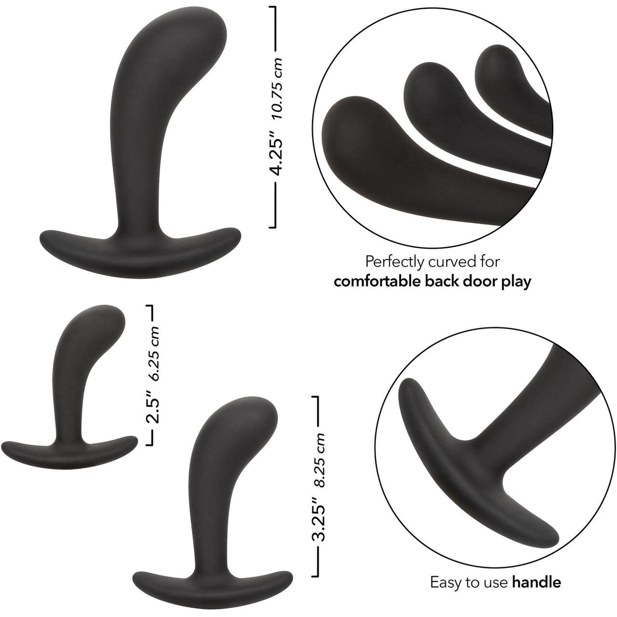 Silicone Prostate Kit – Curved Silicone Anal Plugs with Three Graduated Sizes and Satin Finish > Anal Range > Prostate Plugs