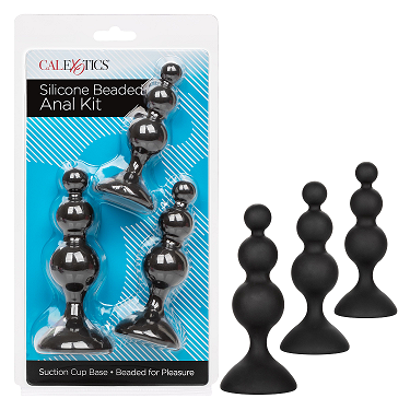 Silicone Beaded Anal Kit with Suction Cup Base in Black – Three Graduated Sizes for Comfortable Training Default Title Butt Plugs