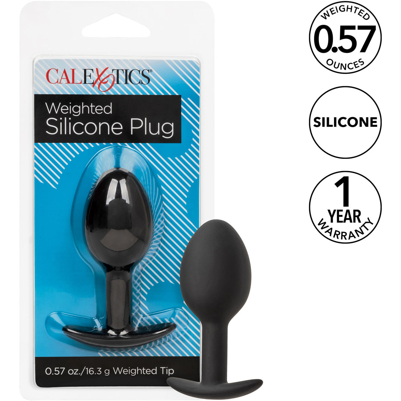 CalExotics Weighted Silicone Plug Black 0.57 oz 16.3 g Bulbous Shape with Easy Pull Handle > Anal Range > Butt Plugs