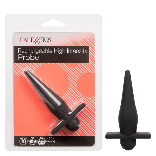 Rechargeable High Intensity Probe Black Silicone Waterproof Tapered Toy with 10 Vibration Functions Default Title Butt Plugs - Vibrating