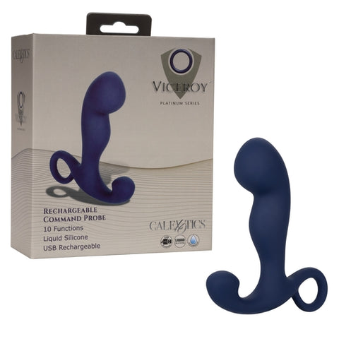 Viceroy Rechargeable Command Probe Blue Liquid Silicone USB Rechargeable with 10 Vibration Functions Default Title Prostate Tools