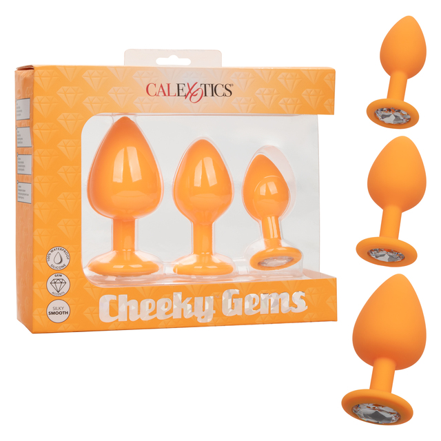 Cheeky Gems Orange Anal Training Kit with 3 Graduated Silicone Plugs and Sparkling Gem Base Default Title Butt Plugs