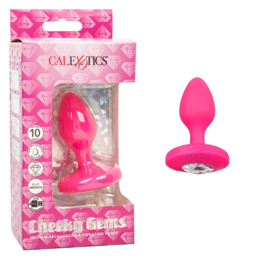 Cheeky Gems Medium Rechargeable Vibrating Probe Pink with Gem Accent and 10 Vibration Modes Default Title Butt Plugs - Vibrating