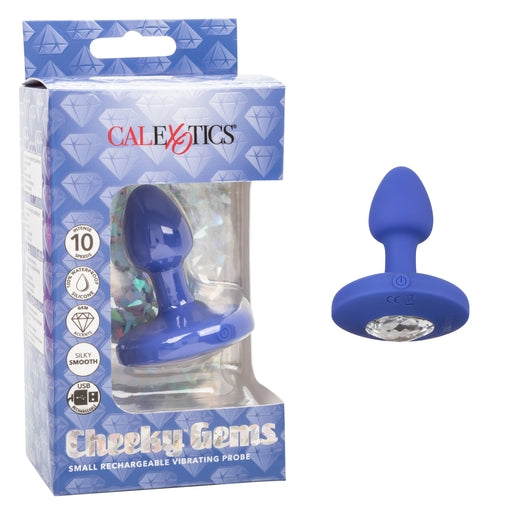 Cheeky Gems Small Rechargeable Vibrating Probe Blue Silicone with Gem Accent Default Title Butt Plugs - Vibrating