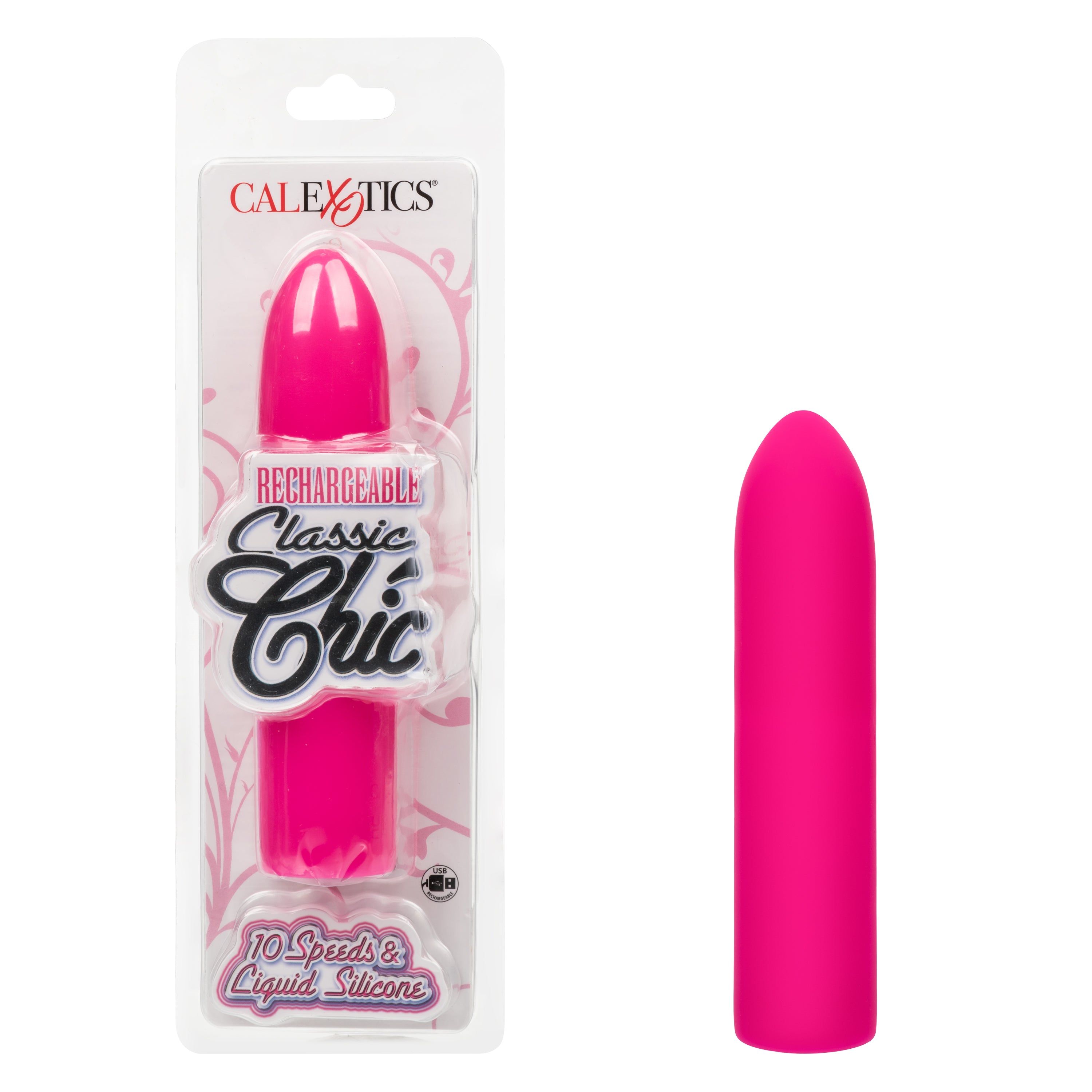 Rechargeable Classic Chic Mini Liquid Silicone Pink Mini Massager with 10 Speeds Pink BULLETS