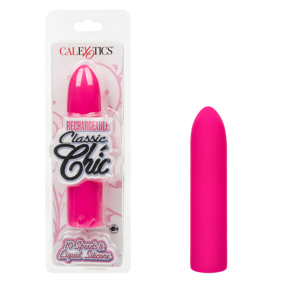 Rechargeable Classic Chic Mini Liquid Silicone Pink Mini Massager with 10 Speeds Pink BULLETS