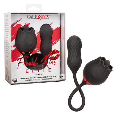 French Kiss Elite Siren Black Textured Silicone Dual Motor Waterproof Vibrating Teaser with 10 Functions and Magnetic USB Rechargeable Default Title STIMULATORS