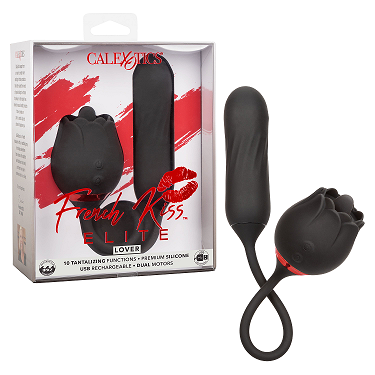 French Kiss Elite Lover Black Silicone Vibrating and Rotating Dual Motor Massager with 10 Functions and USB Rechargeable Default Title STIMULATORS