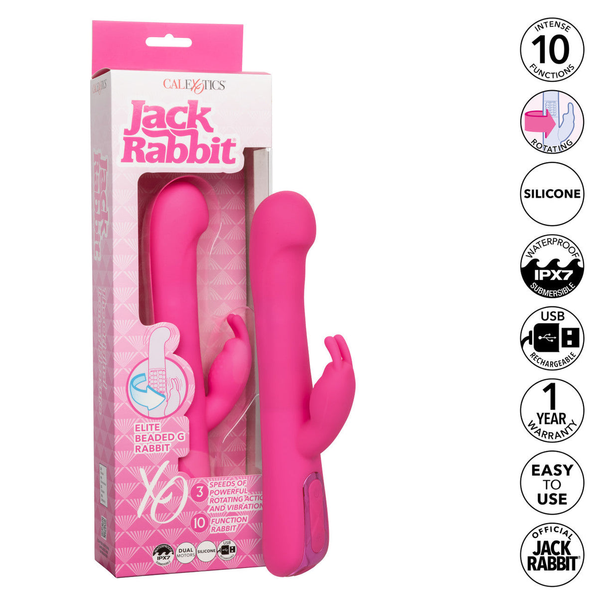 Jack Rabbit Elite Beaded G Rabbit Vibrator in Pink with Dual Stimulation and Rotating Action > Sex Toys For Ladies > G-Spot Vibrators