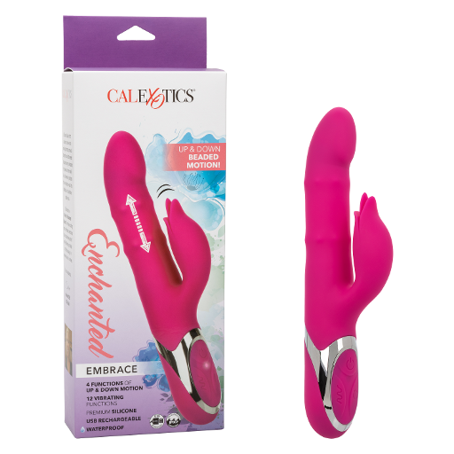 Enchanted Embrace Pink Dual Stimulator with Up and Down Beaded Motion, 12 Vibration Functions, USB Rechargeable Waterproof Silicone Adult Toy Default Title VIBRATORS-RABBIT-MULTI