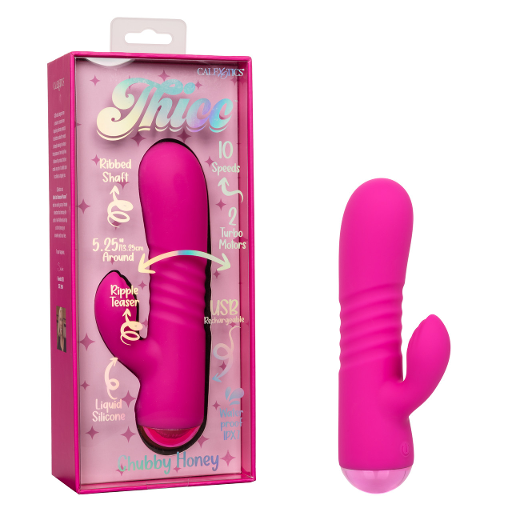 Thicc Chubby Honey Pink Dual Motor Massager with Ribbed Shaft and Ripple Teaser, 5.25 Inch Circumference, 10 Speeds, USB Rechargeable, Waterproof IPX7 Liquid Silicone Vibrator Default Title VIBRATORS-RABBIT