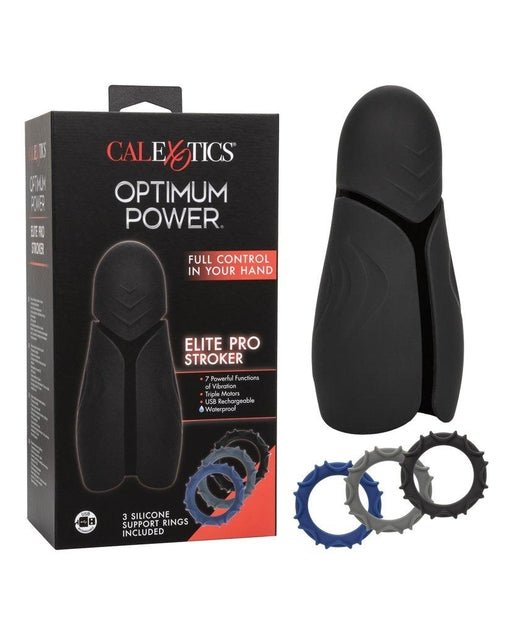 Optimum Power Elite Pro Stroker Black Silicone with Triple Motor Vibrations and Support Rings Default Title Strokers - Auto
