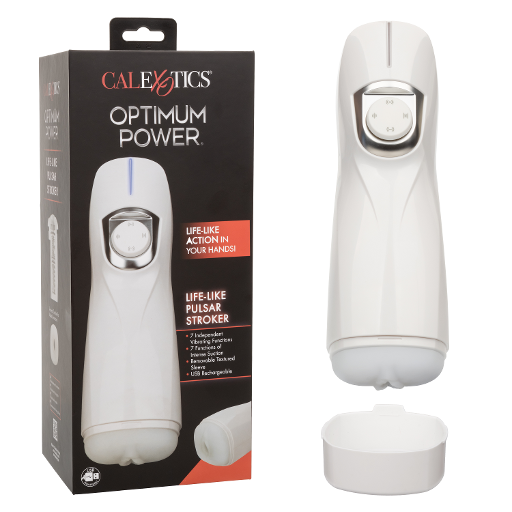 Optimum Power Lifelike Pulsar Stroker Rechargeable White Male Masturbator with Vibration and Suction Functions White Strokers - Auto
